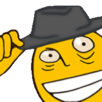 a yellow smiley face wearing a black hat is smiling .