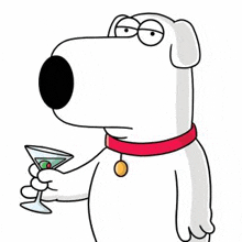 a cartoon dog is holding a martini glass in his hand .