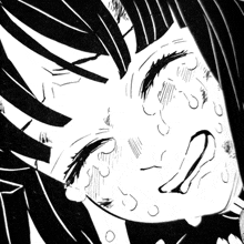 a black and white drawing of a woman crying with tears coming out of her eyes