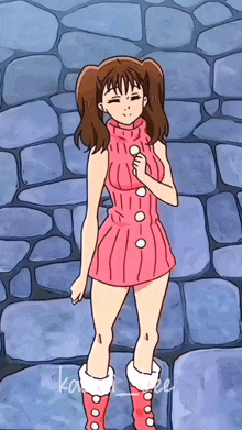 a drawing of a girl in a pink dress