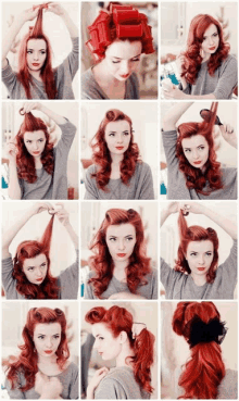 a woman with red hair is shown in a collage of photos