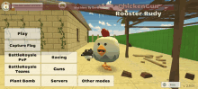 a chicken holding a gun in a game called chickengun