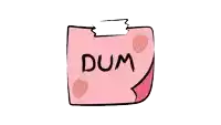 a pink paper with the word dum written on it