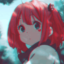 a red haired anime girl with a heart on her cheek