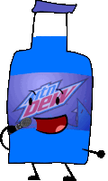 a cartoon drawing of a mountain dew bottle with a microphone in its mouth