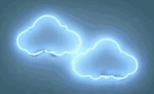 two neon clouds are glowing in the dark against a blue background .