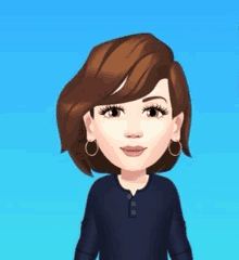 a cartoon of a woman with brown hair and earrings