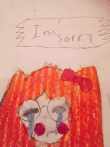 a drawing of a girl crying with the words i 'm sorry written below it