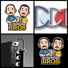 four different logos for business bros are displayed on a black and white background