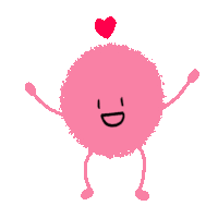 a cartoon drawing of a pink ball with arms and legs and a heart above it