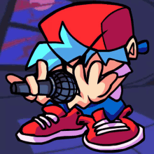 a cartoon of a boy holding a microphone in his hand