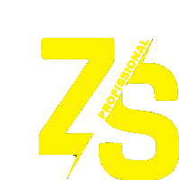 a yellow zs logo with a lightning bolt on a white background