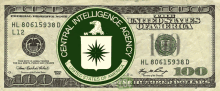 a 100 dollar bill with a central intelligence agency logo on it