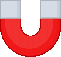 a red u shaped magnet with a white stripe on the bottom