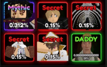 a screenshot of a video game that says secret and daddy on it