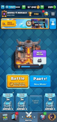 a screenshot of clash royale with a battle and party button