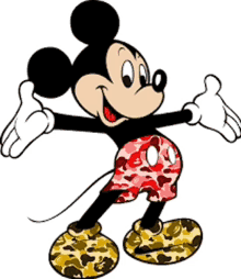 a cartoon of mickey mouse wearing a camouflage shorts