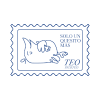 a blue stamp that says solo un quesito mas teo