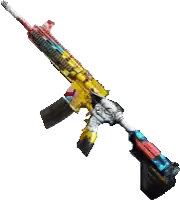 a colorful assault rifle with a skull on it