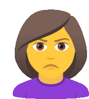 a cartoon illustration of a woman with a yellow face and a purple shirt