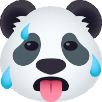 a panda bear with its tongue out and sweat coming out of its nose