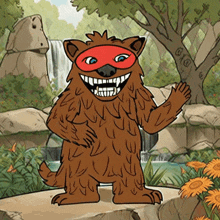 a cartoon of a bear wearing a red mask and smiling