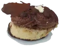 a close up of a cupcake with chocolate frosting on a white background