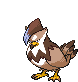 a pixel art drawing of a brown and white bird with a hat on .