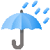 a blue umbrella with rain drops falling on it on a white background .