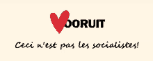 a sign that says vooruit with a red heart on it