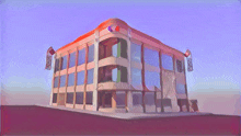 a cartoon drawing of a building with a sign that says ' nbc '