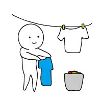 a cartoon of a person hanging clothes on a clothesline .