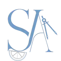 a blue letter s with a protractor and compass