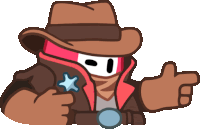 a cartoon character is wearing a cowboy hat and a mask