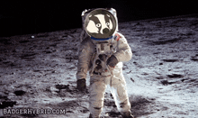 a picture of an astronaut with a badger on his head