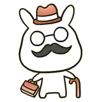 a cartoon rabbit with a hat and mustache is holding a briefcase