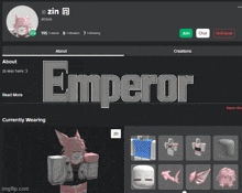 a screenshot of a roblox account with the name emperor on it