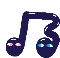 a cartoon illustration of a music note with two eyes