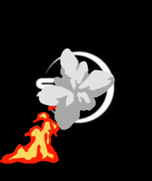 a drawing of a flower with smoke coming out of it on a black background