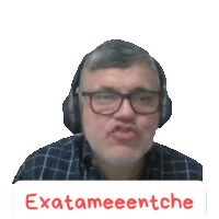 a man wearing glasses and headphones says exatameentche in red