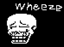 a pixel art drawing of papyrus 's skull with the words `` where ? '' written below it .