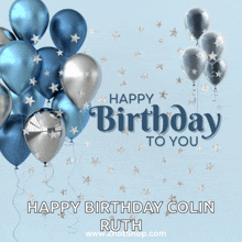 blue and silver balloons with the words happy birthday to you