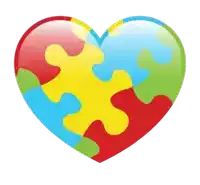 a heart made of puzzle pieces with a yellow piece in the middle