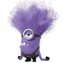 a purple minion from the movie despicable me with a purple hairdo