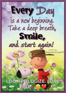 a picture of snoopy and charlie brown with a quote that says every day is a new beginning