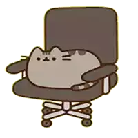 a cartoon cat is sitting on a black chair