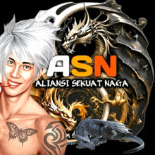 a man with a butterfly tattoo on his chest is standing in front of an asn logo