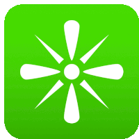 a green icon with a white flower in the center