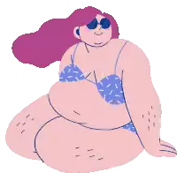 a cartoon of a woman in a bikini and sunglasses sitting on the floor .