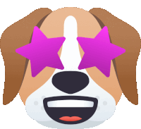 an emoji of a dog with pink stars in his eyes